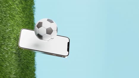 Fußballthema-Smartphone-Weißer-Bildschirm-Mockup,-Vertikale-3D-Darstellung