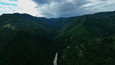 Lush-Mountains-And-River-In-Missoula-County,-Montana---aerial-drone-shot