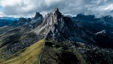 Aerial-drone-footage-of-Passo-Giau-in-the-Italian-Dolomites
