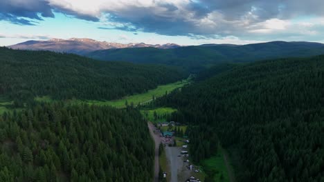 Idyllic-Mountains-And-Town-Of-Lolo-In-Missoula-County,-Montana,-USA---aerial-drone-shot