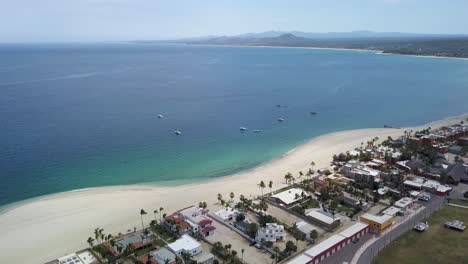 Beachfront-Property-on-Tropical-Mexico-Beach-in-Baja-California,-Aerial-Flying-View