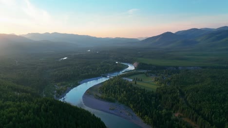 Serene-Landscape-Of-North-Fork-Flathead-River-In-Montana---aerial-drone-shot