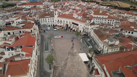 Aerial-view-of-the-main-city-square-of-Elvas,-Portugal