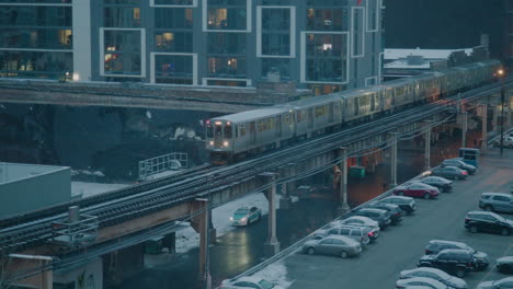 A-Chicago-Subway-Train-drives-by-in-the-snow-in-slow-motion