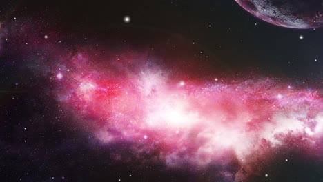 Planetas-Y-Nubes-Nebulosas-Rosas-En-Medio-Del-Universo