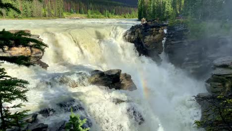 Dynamic-Shot-of-Canadian-River-Falls---Rush-of-Glacier-Water
