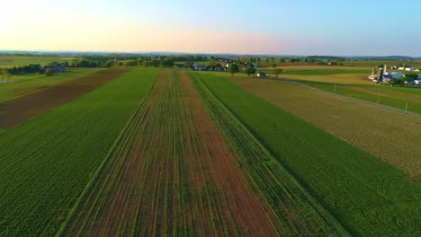 Luftbild-Von-Amish-Ackerland-Am-Späten-Nachmittag-An-Einem-Schönen-Sonnigen-Frühlingstag