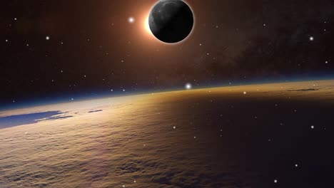 Un-Eclipse-Lunar-Que-Cubre-Parte-Del-Planeta-Tierra-Es-Visible-En-El-Espacio