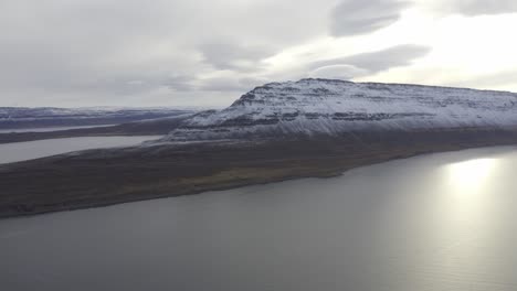 Aerial-view-of-snow-capped-mountains-in-Isafjordur-in-Iceland