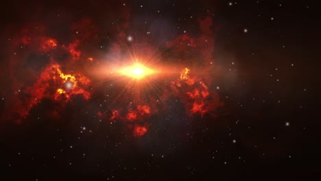 Nubes-Nebulosas-Naranjas-Con-Un-Centro-Brillante-De-Luz-Moviéndose-En-El-Universo