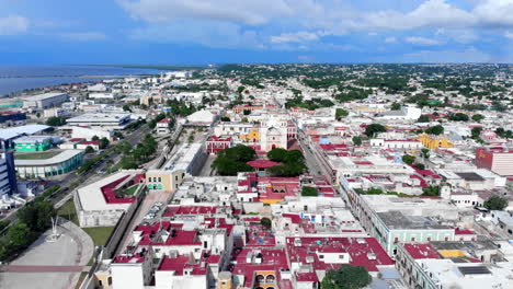Campeche-Mexico-downtown-dolly-Drone-cloudy-sky-summer