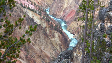 Long-shot-of-Yellowstone-River-framed-by-trees