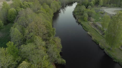 Latvia---River-Landscape-is-European-Wilderness,-Aerial-Drone-View