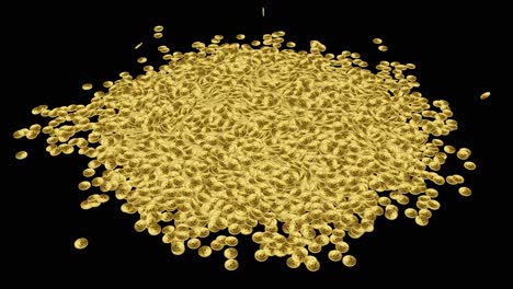 Bitcoins-Fallen-Und-Spritzen-Auf-Den-Boden,-Um-Einen-Stapel-Goldener-Münzen-Zu-Erstellen-3d-rendering-Geschäftsfinanzkonzept