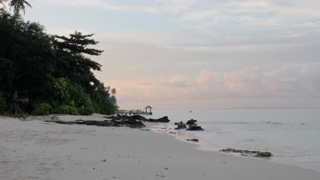 Beautiful-empty-tropical-beach-in-the-evening-at-Asu-Island,-North-Sumatra,-Indonesia