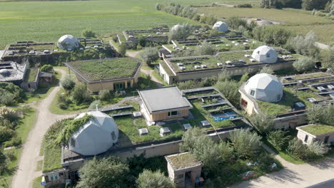 Aerial-of-beautiful-earthship-community-in-the-Netherlands