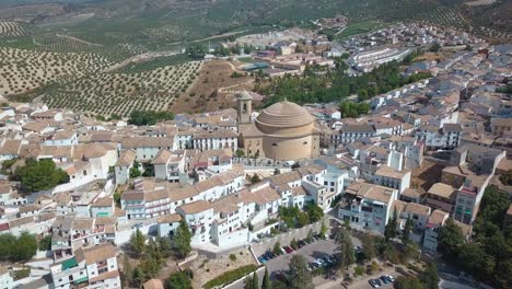 Aerial-view-of-Montefrio-with-the-church-of-Encarnacion,-a-pantheon-style-church