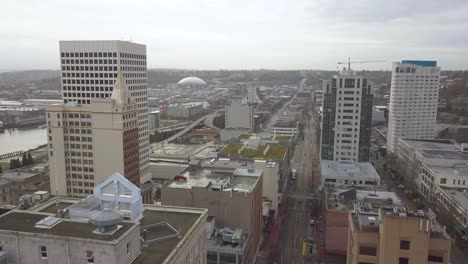 High-rise-Buildings-In-Downtown-City-Of-Tacoma,-Washington-At-Daytime