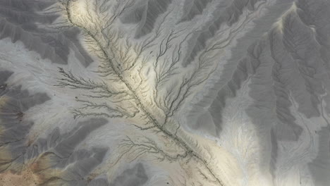 Top-Down-Aerial-View-of-Dry-Lifeless-Desert-Landscape,-Another-Planet-Pattern