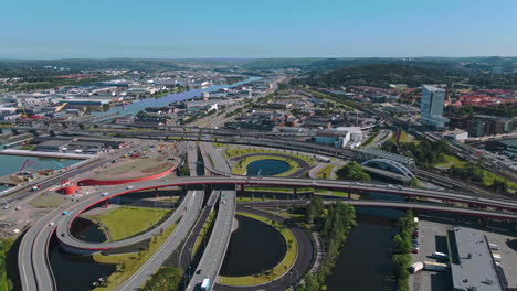 Newly-Constructed-Intersection-And-Tunnel-Near-Gota-Alv-In-Gothenburg,-Sweden---aerial-drone