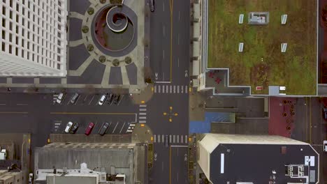 Top-down-Shot-Of-Buildings-And-Asphalt-Road-Along-Pacific-Ave