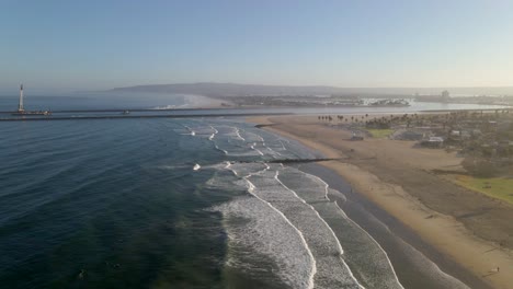 Aerial-shot-of-shore-of-Ocean-Beach-California-near-San-Diego