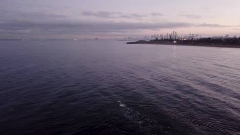 Drohne-Parallaxe-Ozean-Sonnenaufgang-Melbourne-Schwimmer