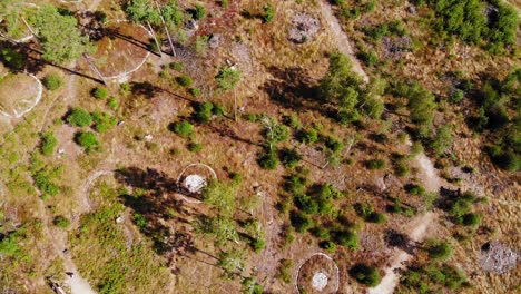 The-popular-stone-circles-of-Leśno,-Chojnice-County-in-northern-Poland--aerial