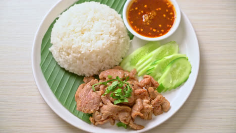 grilled-pork-garlic-with-rice-with-spicy-sauce-in-Asian-style