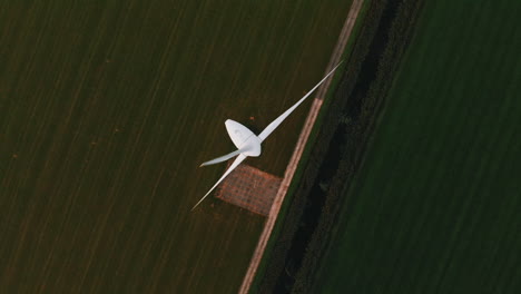 Top-View-Of-Propeller-Of-A-Wind-Turbine-Generating-Renewable-Energy-On-The-Lush-Field-In-Netherlands---aerial-drone