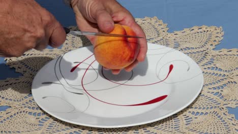 Demonstration-of-slicing-and-cutting-a-Loring-peach-in-the-hand-with-ease