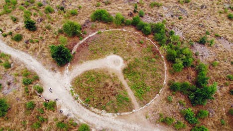 Old-stone-circle-altar-landmark-of-Leśno,-Chojnice-County-in-northern-Poland--aerial