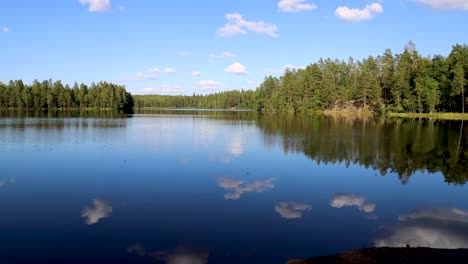 Time-lapse-of-beautiful-lake-and-forest-with-blue-sky-and-clouds