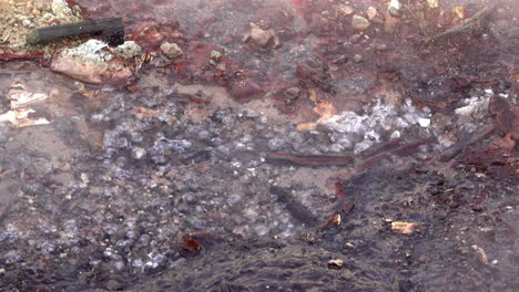 El-Agua-Chisporrotea-Sobre-Rocas-Calentadas-Geotérmicamente