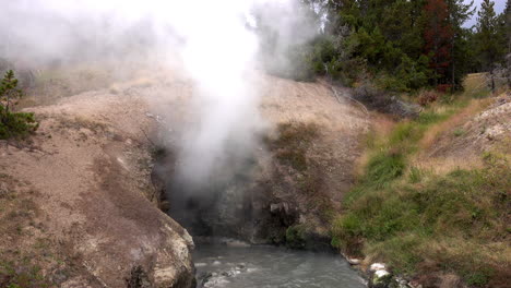 Long-shot-of-steam-cloud-rising-from-Dragon's-Mouth-Spring-in-Yellowstone-National-Park