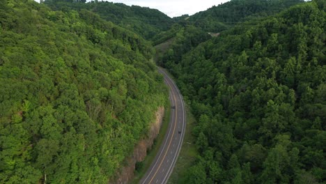 Aerial-View-of-Freeway-and-Forest-Near-Devils-Bathub-and-Waterfall-Virginia-USA
