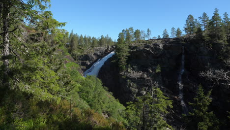 RjukanFossen-waterfall,-sunny,-summer-day,-in-Tinn,-Agder,-South-Norway---static-shot