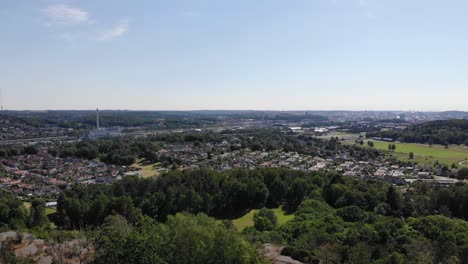 Rising-aerial-shot-of-Utby-area-in-Gothenburg,-Sweden,-in-summertime