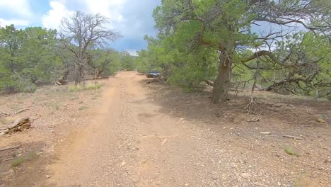 Double-time-and-POV-driving-in-all-terrain-vehicle-on-off-road-unpaved-trail-up-mountain-in-Colorado