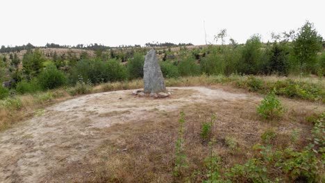 Antiguo-Altar-De-Piedra-Grande-En-El-Bosque-De-Leśno,-Condado-De-Chojnice,-Polonia--antena