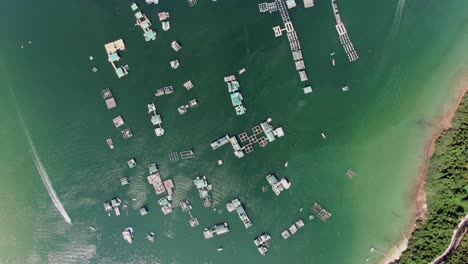 Large-open-water-Fish-farm-platforms-in-Hong-Kong,-Aerial-view
