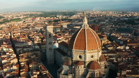 Aerial-orbit-shot-of-Florence-Cathedral-at-sunrise