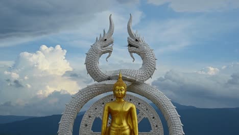 Buddha-Statue-in-between-Dragons,-Khao-Yai