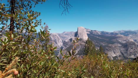 Slow-panning-shot-from-foliage-to-Half-Dome-and-Yosemite-Valley-from-Glacier-Point