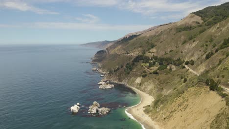 California-Coast-meets-Pacific-Ocean,-Birds-Eye-Aerial-View