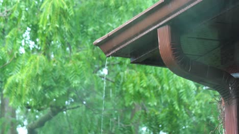 Rainy-Storm---Water-Flowing-Off-Eavestrough-Gutter-Downspout