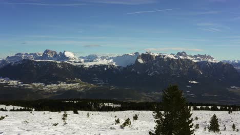 Slow-panning-view-of-the-amazing-peaks-of-the-snow-capped-mountains-of-the-Dolomites-in-the-winter-alps