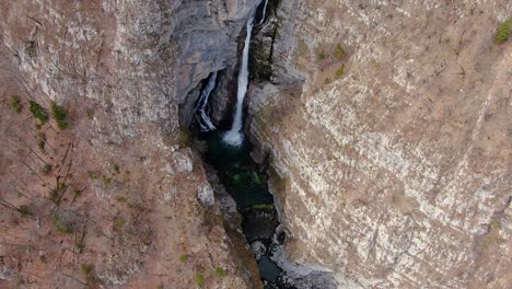 Drone-shot-of-Kozjak-waterfall,-Triglav-national-park,-Slovenia