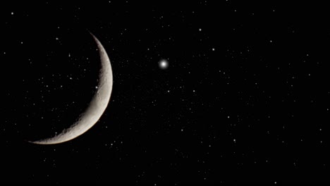 Lunas-Crecientes-Y-Estrellas-En-El-Espacio-Oscuro