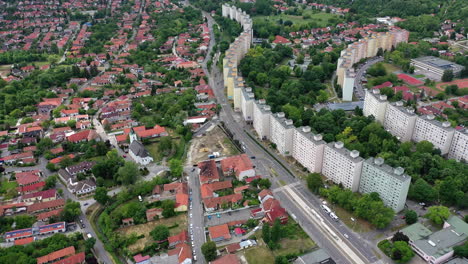 Parallax-drone-shot-from-suburbs-of-Miskolc-City,-Hungary